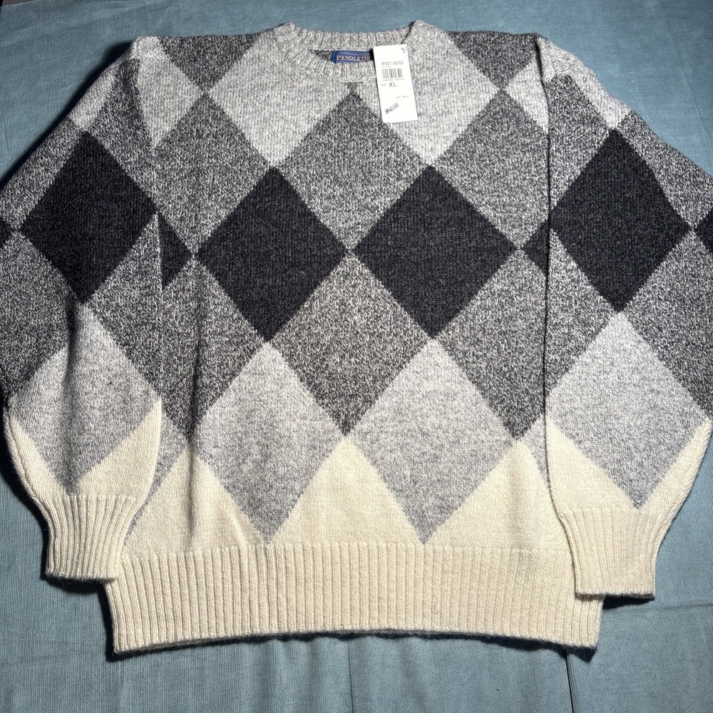 Pendleton Mens Argyle Wool Sweater Grey Charcoal Cream AF627-60709 XL NWT